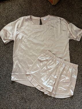 Satin Short Sleeve Pajama Set - Blush Cream